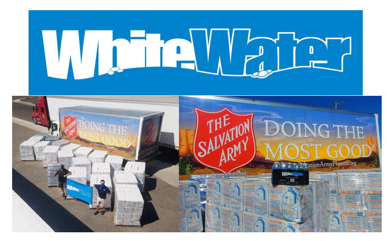 PhxSalArmy's tweet photo. With the average temperature in excess of 112 degrees over the next 10 days, this generous 20 pallet water donation from White Water Bottling (@GetWaterNow ) came right on time!

Thank You to Chris &amp; Katie and the entire White Water team for all you do!

#WhiteWaterNow https://t.co/wydxMEMdza