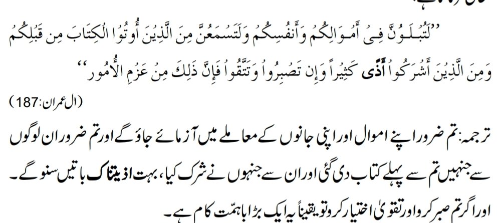 یہ تو ابتلاء ہوا کرتا ہے کہ خدا انسان کو آزماتا ہے اموال اور جان کے ذریعہ۔ بلکہ محمد مصطفی(ص) کو تو اذیتناک باتوں پر صبر کی تلقین کی گئی۔کیا یہ سرکاری مسلمان قران اور محمد مصطفی(ص) سے زیادہ جانے ہیں؟کیا یہ زیادہ اسلام کے محافظ ہیں؟6/12