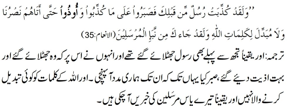 کیا اسلام سے قبل ایسی سزا کسی کو دی گئی؟ بلکہ اس سے قبل بھی یہی قرآن کہتا کہ اذیت انبیاء کو دی گئی مگر خدا نے مدد کی۔10/12
