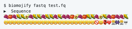 LonsBio's tweet photo. If you've ever used @fastqe for summarising quality scores as emoji, and wished you could also  see individual sequences or VCF as emoji 🥑 🍇 🌽 🍅 , then I have good news: 

https://t.co/ymsDiGmOUr

Use biomojify😀  for outreach, education or any other purpose you can think of! https://t.co/GASrMcXT8y