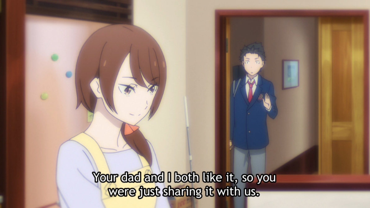 I like the implications that Naoko knew what was going on with Subaru unlike Kenichi, but simply couldn't find the right words to address it, as much as she would've loved to. This explains why neither parent was able to set him straight before he arrived to Lugunica.