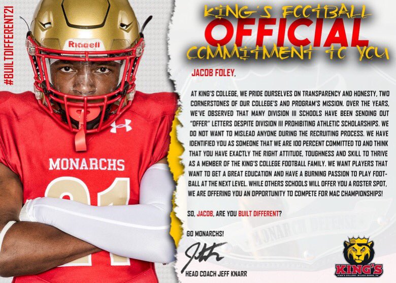 _jakefoley_'s tweet photo. I am so grateful to receive the opportunity to play @KingsCollegeFB. A special thank you goes out to @jeff_knarr @CoachCebrosky @CoachFultz @Coach_Bakanas. https://t.co/TkejfxZjd9