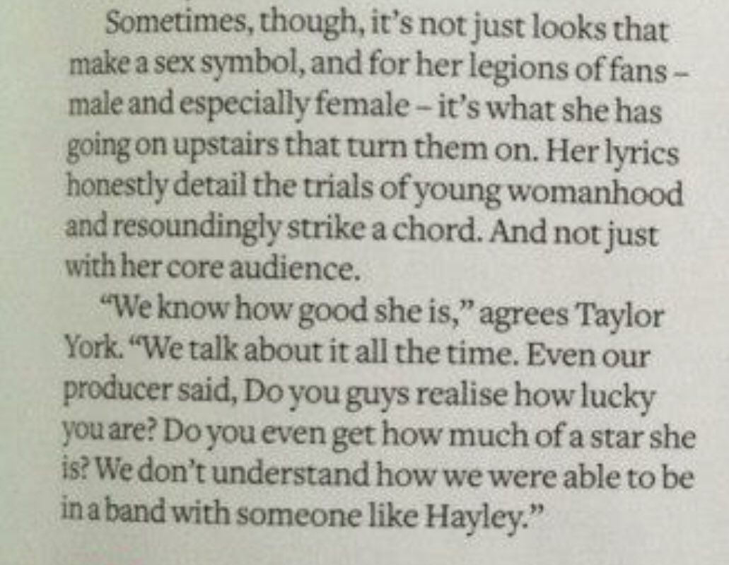 Q magazine (2013) he's always been so supportive of hayley's role in the band and it's so lovely