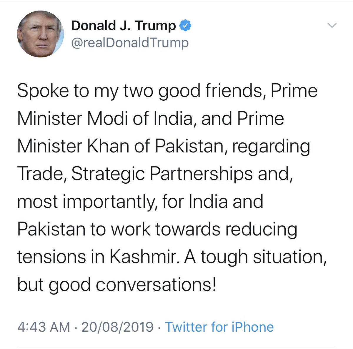 Amid India-Pakistan tussle over Kashmir, Mending Diplomatic Relations,  @POTUS Offered help resolving Kashmir Issue which was a clear Sign Pakistan has Progressed on Diplomatic Front after being isolated internationally by the Previous Regimes.