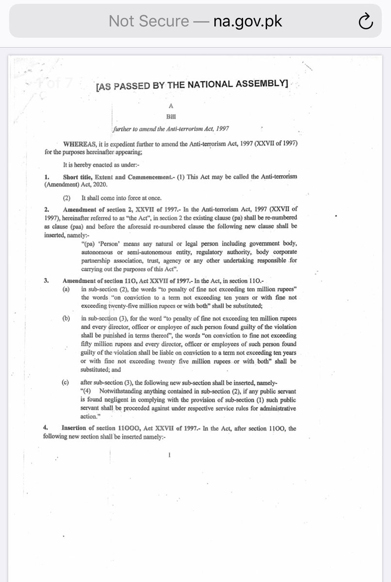 Attached are the images of the contents of the Bill, passed through the National Assembly of Pakistan, which could also be accessed through National Assembly’s website.  http://www.na.gov.pk/uploads/documents/1596024298_731.pdfAll the insertions,ascertainments are backed up by Source of Information.