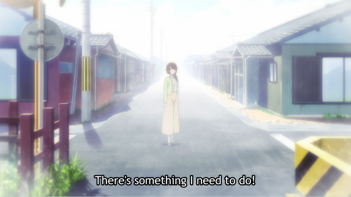 Fittingly, their goodbye happens at train tracks, with Naoko on the other side of it. With his bag in hand like a suitcase, it's framed like Subaru is departing to a long voyage. It's beautiful framing and one of the many clever & inspired artistic decisions this episode.