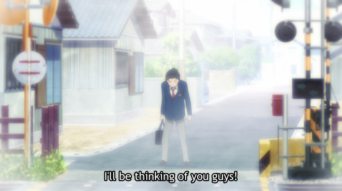 Fittingly, their goodbye happens at train tracks, with Naoko on the other side of it. With his bag in hand like a suitcase, it's framed like Subaru is departing to a long voyage. It's beautiful framing and one of the many clever & inspired artistic decisions this episode.