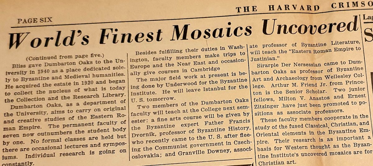 The Crimson article describes the early years of  @DumbartonOaks ...which were apparently not that much different from when I was a fellow there in 2018...8/