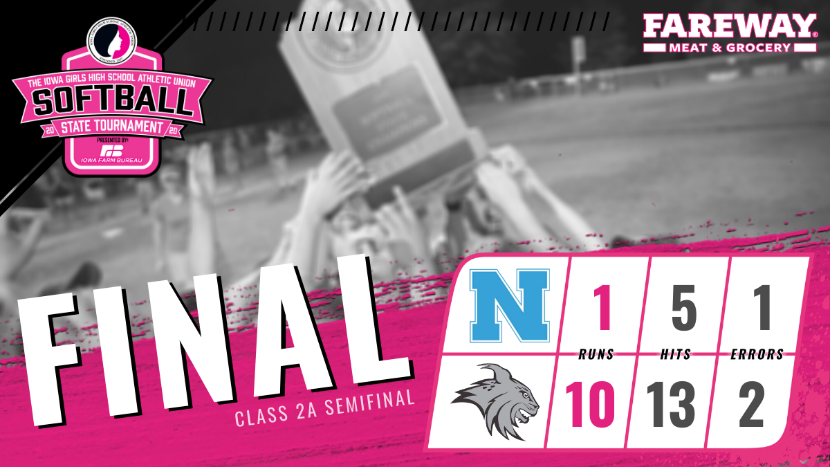 IGHSAU's tweet photo. 2A Semifinal

FINAL SCORE brought to you by @Fareway_Stores.

North Linn - 10
Northeast - 1

#IGHSAU #IowaGirl #IAHSSB https://t.co/XG8JiZCfuC
