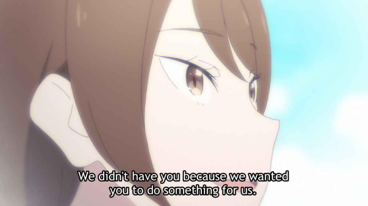 I just think these lines are beautiful and Subaru's parents are wonderful people. It makes me happy that the author didn't create some bland, depressive environment just to justify Subaru in E18, but rather invited the viewer to find beauty in the real world with the Natsukis.