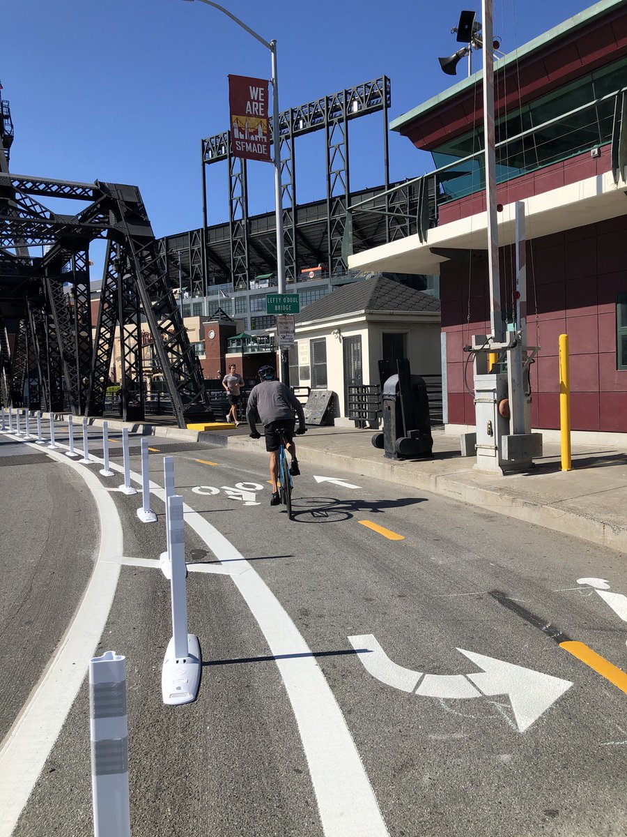 petestaples's tweet photo. Love the new protected bike lane on Lefty O’Doul Bridge! Thanks ⁦@LondonBreed⁩ and ⁦⁦@jeffreytumlin⁩ ! https://t.co/aGwKzgnyeA