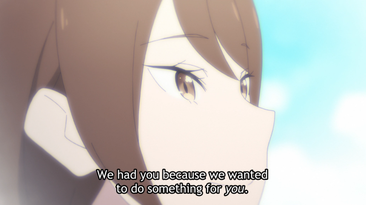 I just think these lines are beautiful and Subaru's parents are wonderful people. It makes me happy that the author didn't create some bland, depressive environment just to justify Subaru in E18, but rather invited the viewer to find beauty in the real world with the Natsukis.