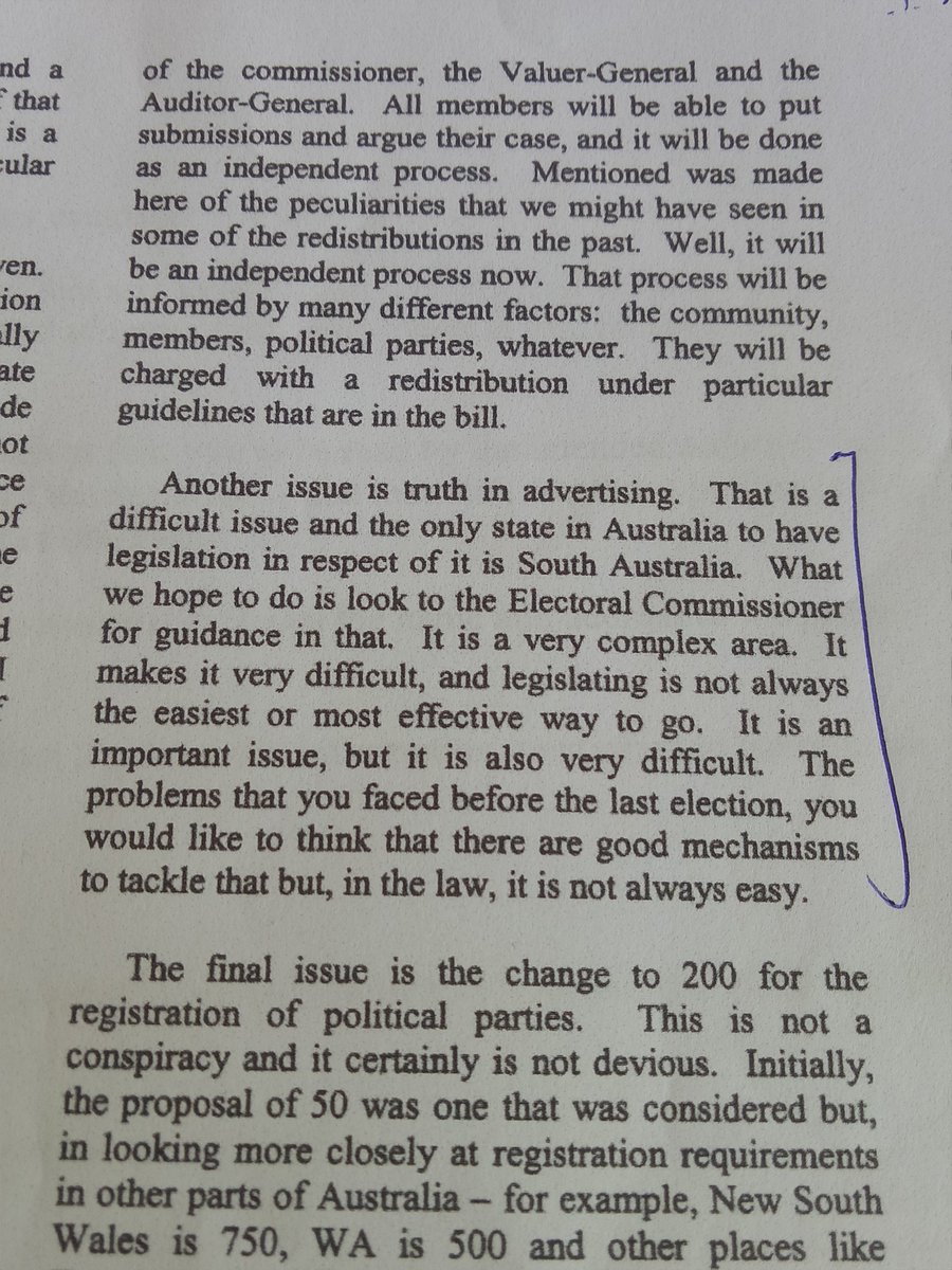 When Chief Minister Clare Martin introduced the relevant offence in 2004, she cryptically told Parliament "truth in advertising ... is a difficult issue. ... What we hope to do is look to the Electoral Commissioner for guidance in that." 3/4