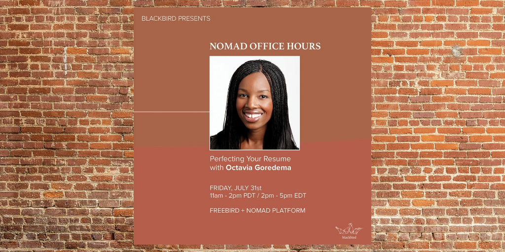 Need help perfecting your resume? Join Career Coach  <a href="/OctaviaGoredema/">Octavia Goredema</a> at <a href="/blackbird_house/">Blackbird Collective</a> on Friday ow.ly/JoCU50ALO7d