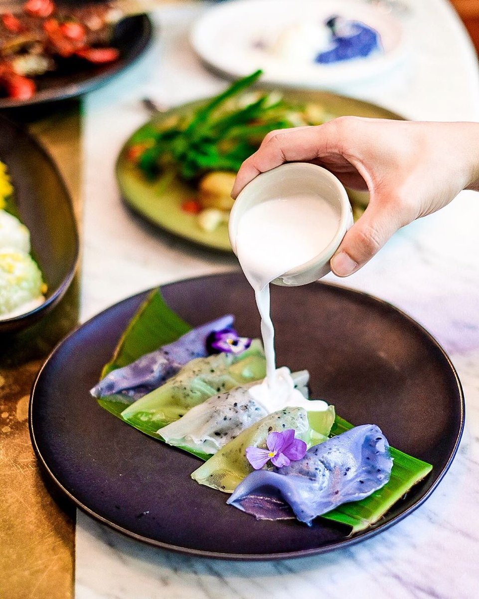 Beautiful pour shot of sticky rice crepe filled with coconut, sesame and sugar aka Khao Kreab Aon 

It's gluten free, vegan and super tastety!!  

Cr: @sydneyfoodfeels