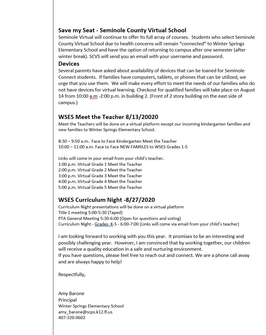 WinterSpringsEl's tweet photo. Hello Parents and Family Members,  The attached message has been sent to the email addresses on file.  If you did not receive yours, please log into Skyward and make sure we have your correct email on file.  
Thank you and please reach out with any questions or concerns. https://t.co/McQYfSXgEM