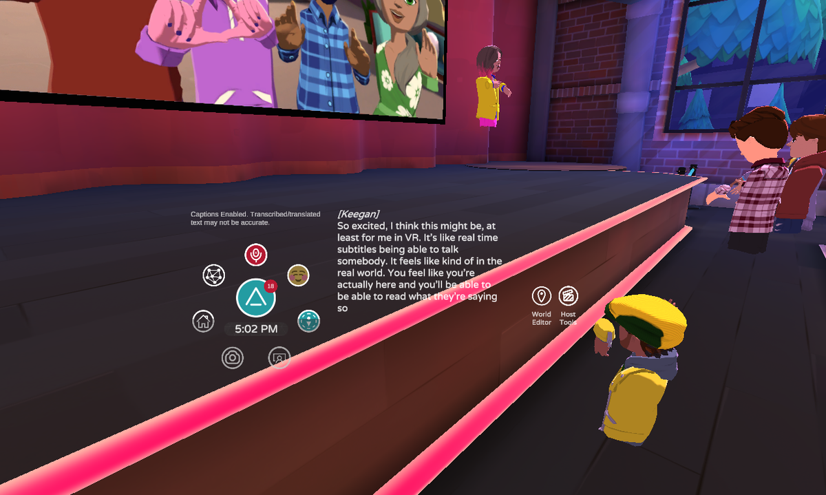 barelytired's tweet photo. And it's live! Real-time transcription and translation shipped in @AltspaceVR ! This feature has been an absolute joy to build. https://t.co/0QvIE6ma2g