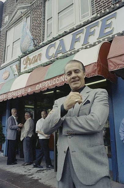 Tony Sirico outside the Gran Caffe in Bensonhurst, New York City, 17th May 1990