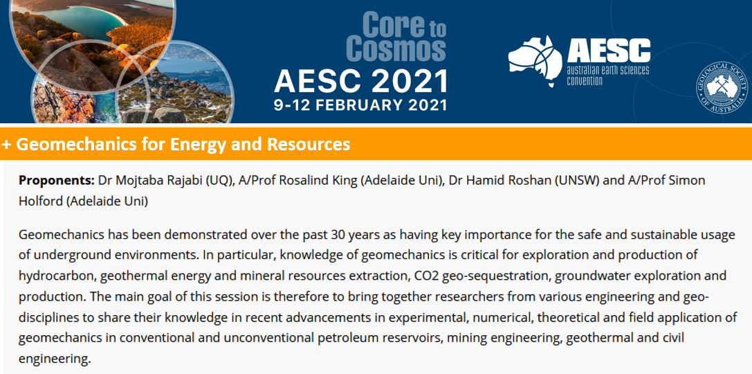 Australian Earth Science Convention-2021 is shifting to a virtual conference, and we very welcome your submissions for our dedicated session on Geomechanics for Energy and Resources: aesconvention.com.au/sessions/#1583…
@AESC2021