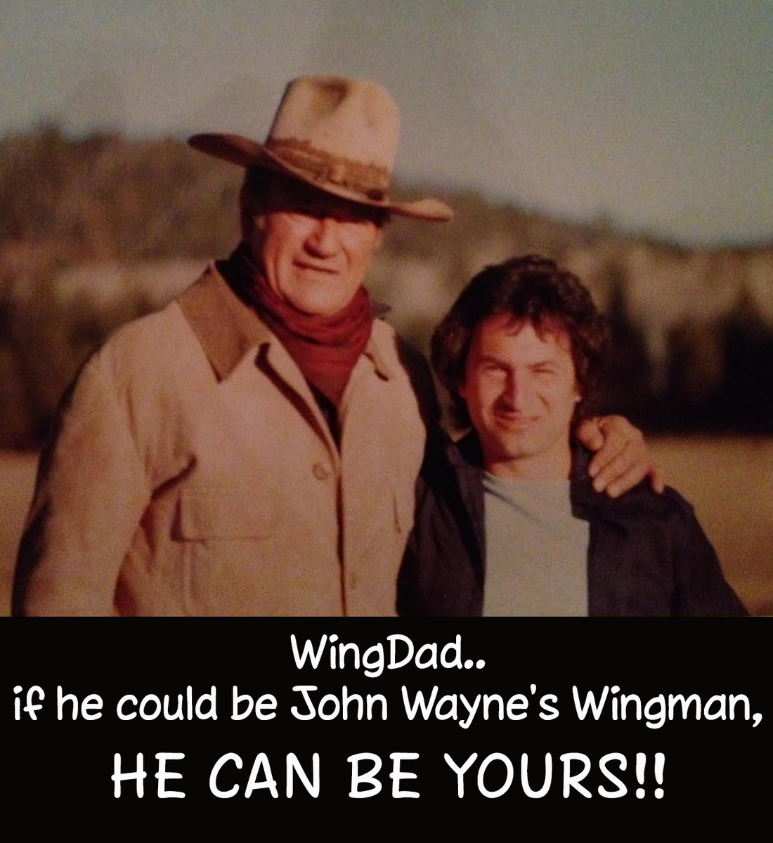 Wing_Dad's tweet photo. Wingdad
If he could be John Wayne's Wingman, he can be yours!

#funny #humor #jokes #comedycentral #longislandny #wingdad  #movieclassic #johnwayneairport#thequietman #truegrit #youtubeseries #show  #larrydavid #johnwayne #western #colt #cowboy #theduke #hollywood #movies #film https://t.co/V2r25Y20Py