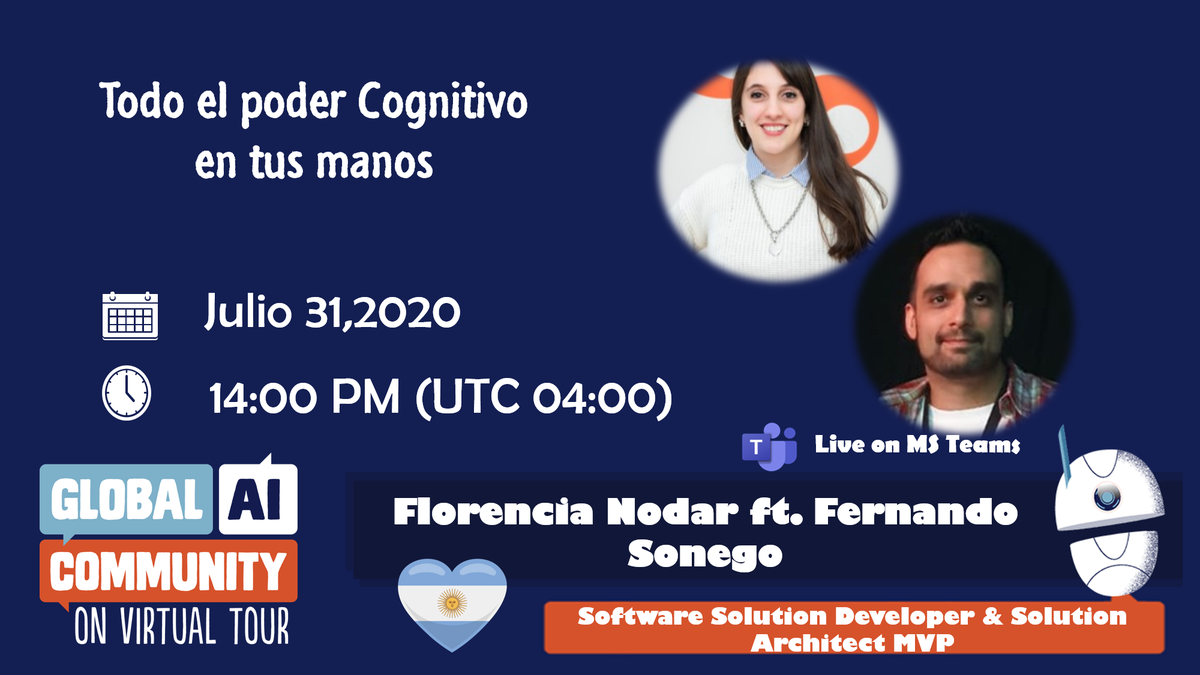 FernandoSonego's tweet photo. 📢 Este viernes 31, Global AI On Virtual Tour Bolivia (Online). Estaremos con @Nodar_Flor viendo como implementar servicios cognitivos.
Registro: https://t.co/3iRxcoWJWk
#GlobalAIOnTour #GlobalAIOnTourBolivia #MVPBuzz https://t.co/hbNg2yx9n3