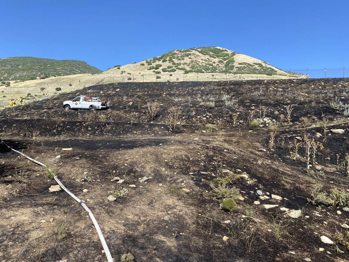 SDMFA's tweet image. Quick work by our firefighters extinguished a brush fire on the mountain in Centerville. Just above Center St, fireworks started the mountain on fire. The fire was quickly extinguished, burning about 2 acres. The responsible party is cooperating with the investigation.