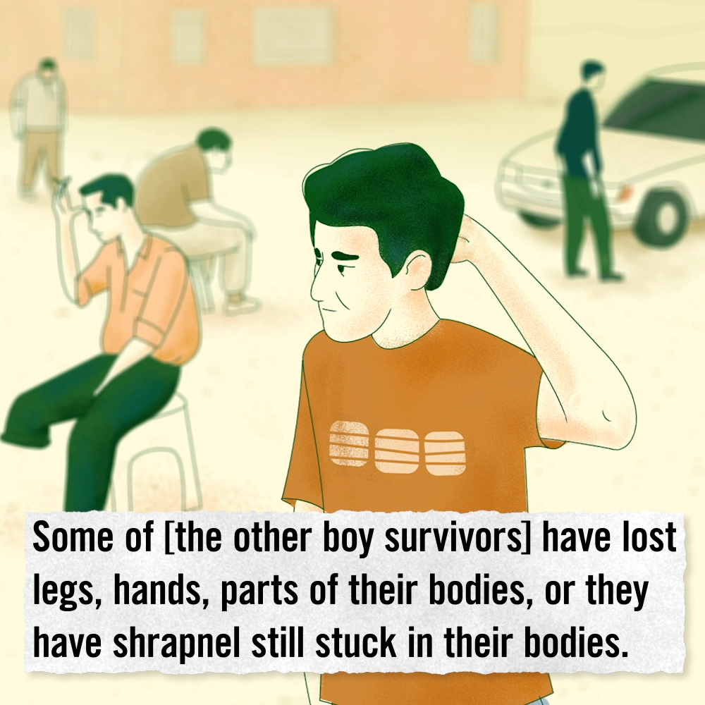 "I was forced to fight. I had to do it or die. I didn't have any other option."- Saher, forcibly recruited at age 15. More than half of the 14 ex child soldiers interviewed told Amnesty they hadn't received any support --psychosocial, health, financial-- after their return.