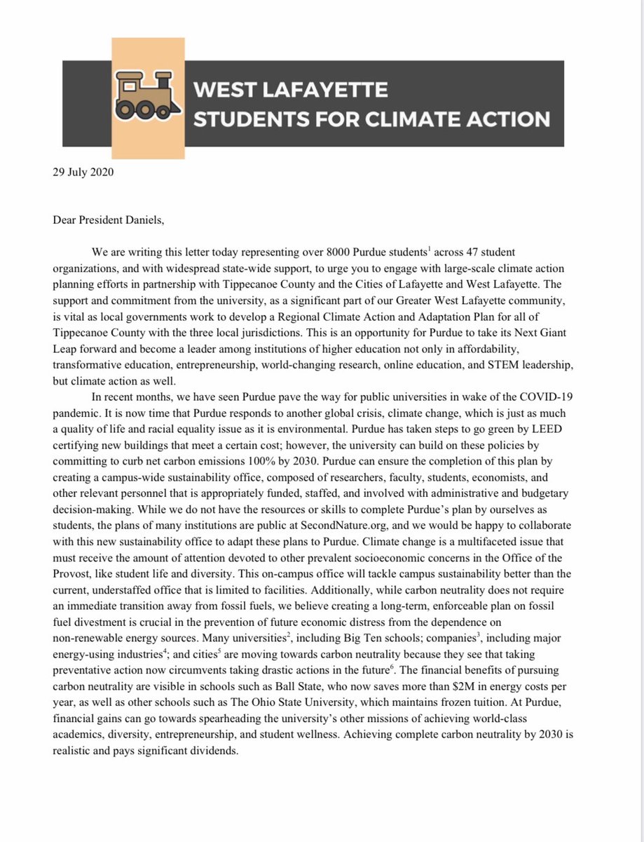 PSSCouncil's tweet photo. Thousands of students &amp; community members are calling on Purdue to take climate action. The time to act is now! @LifeAtPurdue Check out the letter to Daniels on carbon neutrality! https://t.co/e8Npcu2Shi