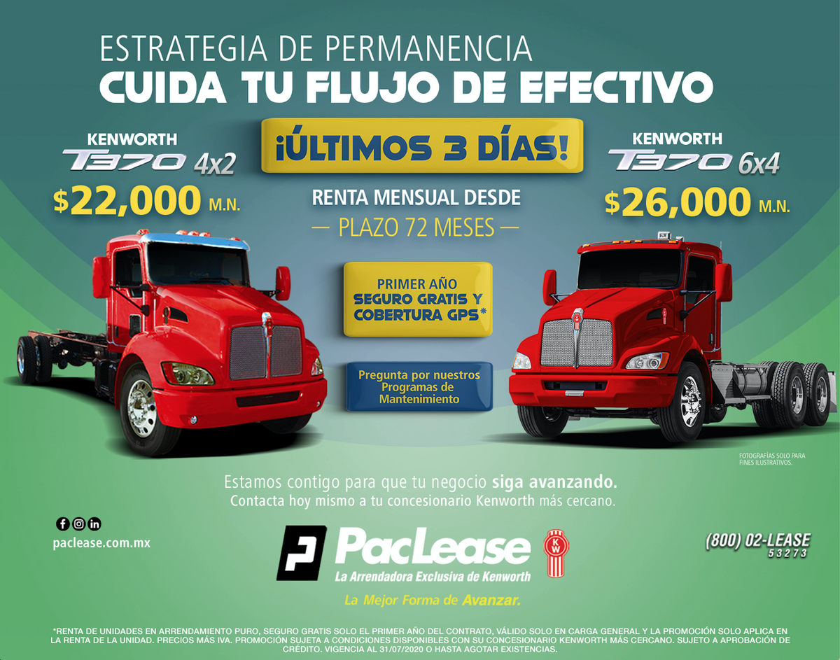 KenworthMexico's tweet photo. GRAN PROMOCION DE ARRENDAMIENTO DE PACLEASE
Además del atractivo precio, tienes cobertura GPS y el seguro por el primer año GRATIS. ¡Cuida tu flujo de efectivo! Aprovecha hoy mismo. #SeguroGratis Contacta a tu Concesionario Kenworth más cercano o llama al (800) 02 -LEASE https://t.co/TyeTbYycLw