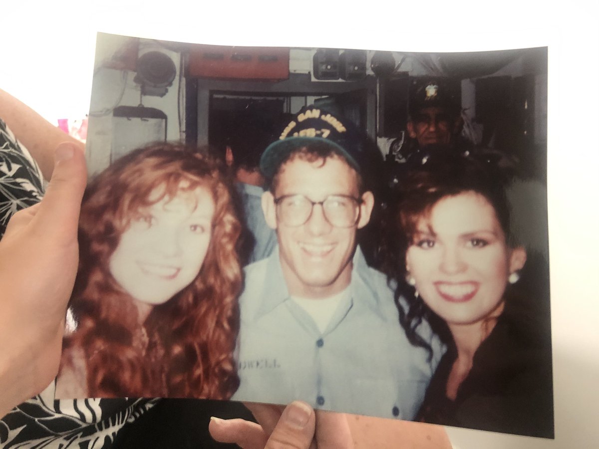 DanielleSidwell's tweet photo. EVERYONE RETWEET PLEASE!!! @marieosmond @TheTalkCBS in 1990, 30 years ago my dad met and took a picture with you during the desert storm on the USO tour when you landed on his boat in a helicopter which was the USS San Jose AFS-7! So I have a HUGE favor to ask!! https://t.co/DLmpH8iMx0