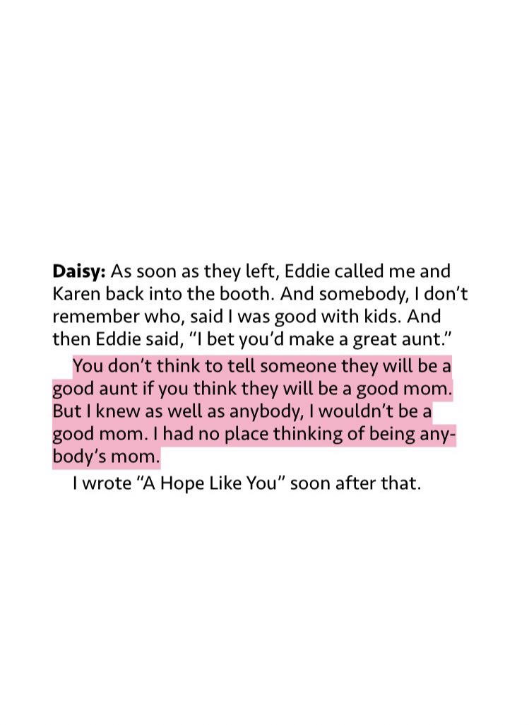 seven______“a hope like you” is written about the idea of wanting something you can’t have, in daisy’s case, a family