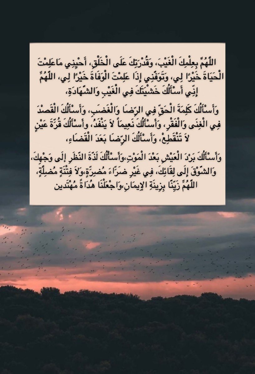 Shoodi1_'s tweet photo. گان من دعائهِ ﷺ  "وأَسألك قُرة عينٍ لاَتنقطع" وقرة عينٍ تعني أن يرزقك اللّٰه الإستقرار في الأمور كلِّها خيرها وشرّها بأن يرى كل قضاء اللّٰه لطف منه وهذا يتبعهُ الإستقرار بالقلب وشعور بالطمأنينة لأن العين بوابة القلب فإذا إستقرت العين إستقَر القلب🍂
#عرفه 
#يوم_عرفه https://t.co/yr9pi9cHph