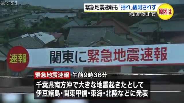 日テレnews On Twitter 緊急地震速報 も 揺れ 観測されず 気象庁は先ほど 千葉県の南方沖で大きな地震が発生したとして 緊急地震速報を発表しましたが 揺れは観測されませんでした 気象庁は 鳥島近海で起きた地震を システムが大きな地震が起きたと見誤った