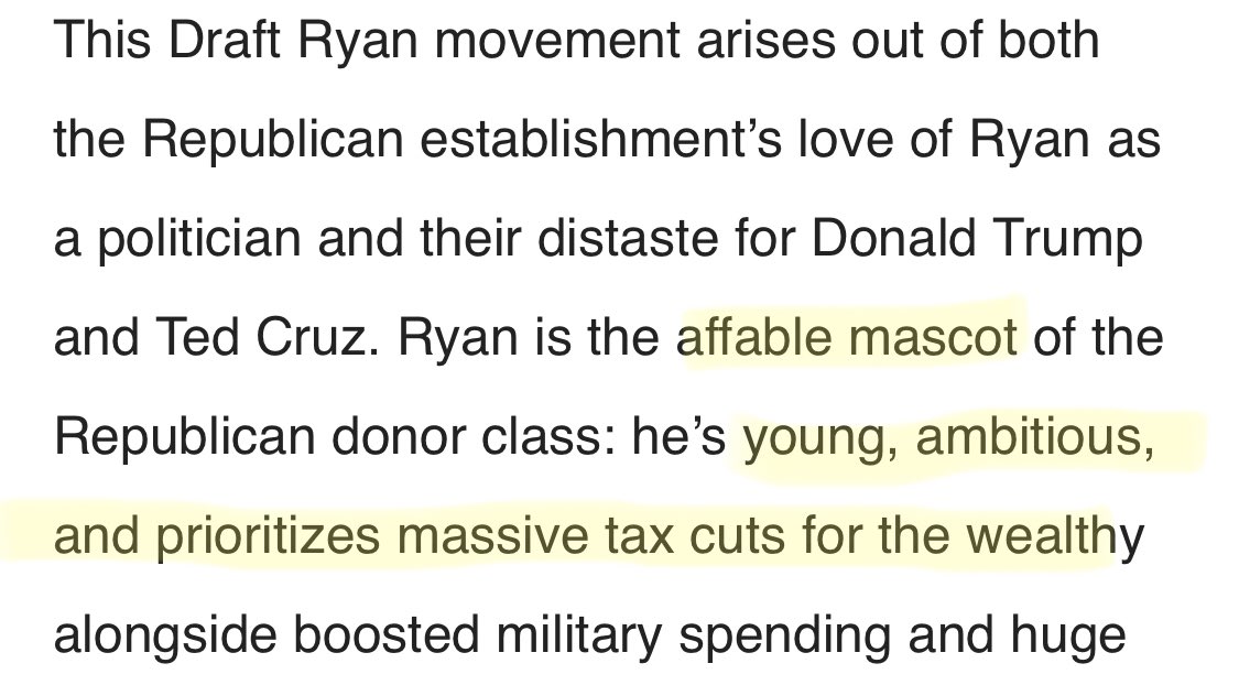 Even in 2016, GOP donors were fantasizing about drafting Paul Ryan, "the affable mascot," to run for president because "he's young, ambitious, and prioritizes massive tax cuts for the wealthy," Slate reported.But Kamala Harris is too ambitious. 5/
