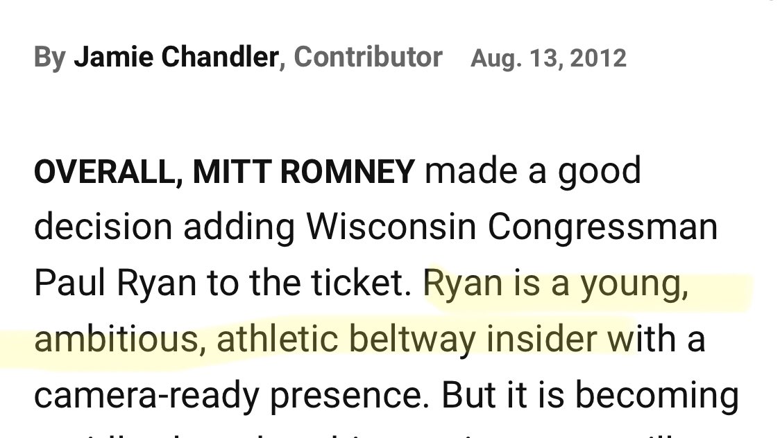 In August 2012 the U.S. News & World Report described Paul Ryan as "a young, ambitious, athletic beltway insider with a camera ready presence."But Kamala Harris is "too ambitious." 2/