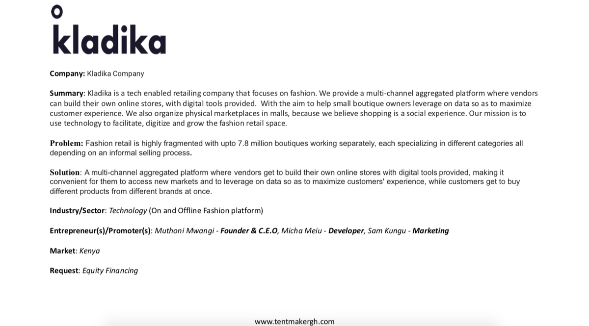 TentmakerGhana's tweet photo. Africa's E-Fashion market #Kladiko in #Kenya (https://t.co/bd7oDgLpLx) market for African fashion brand, rounds up #TMLightRoom #July2020 cohort. #PitchDay: July31st. #Apply, join #August cohort https://t.co/ObfE8ImaT8. #Must be of African origin or registered in an Africa. https://t.co/UnUgmfhfC6