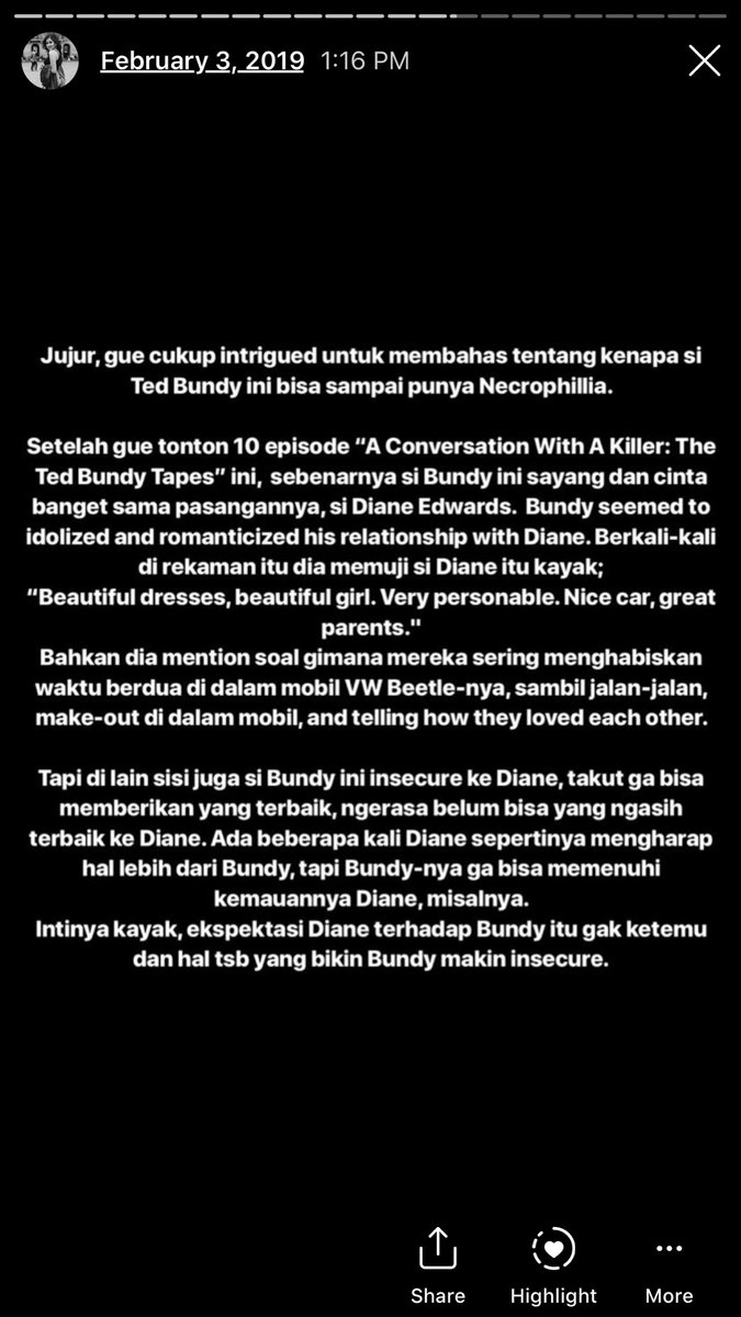 Sedikit analisis gue terhadap kasus Ted Bundy—yang di mana sebenernya dia sempat punya beberapa pacar yang diseriusin (bukan hanya casual dating), tapi tetep aja dibunuh.