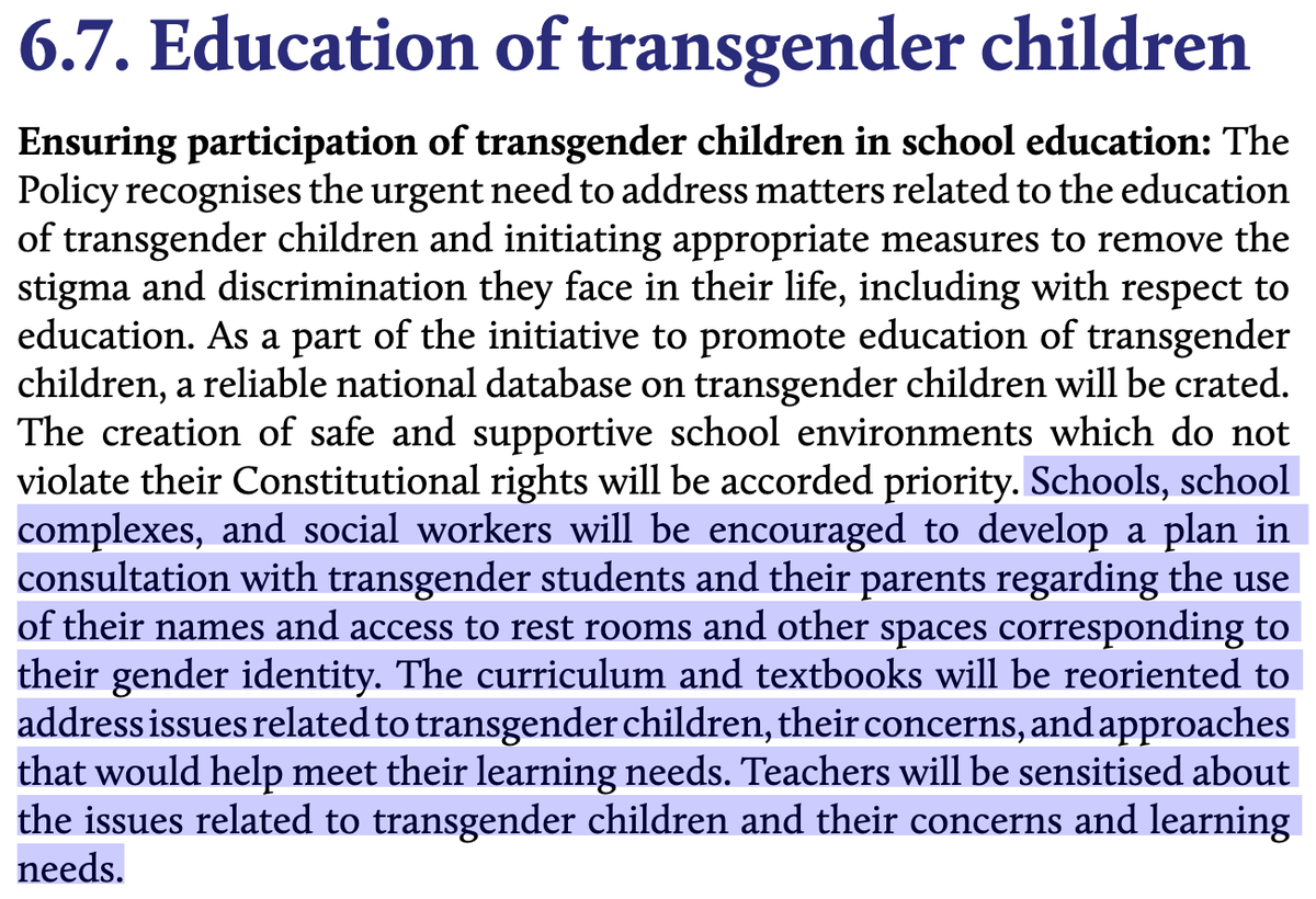 Education of transgender children in schools: This, if implemented, will be revolutionary.↳The structural challenge still lies w. the use of gendered vocabulary & languages — Hindi which the center promotes (read imposes) religiously is a highly binary-gendered language. (8/n)