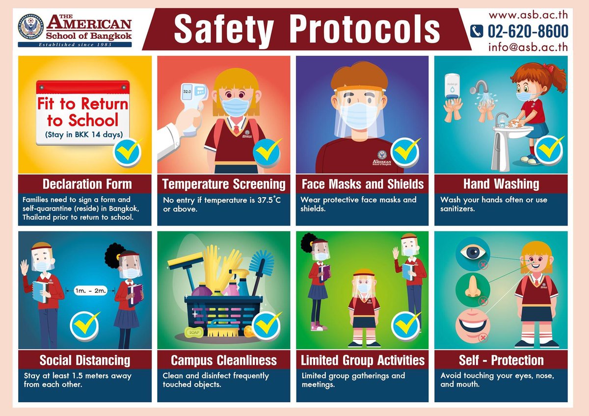 The ASB Sukhumvit Campus is committed to maintaining a safe learning environment for our students. 

These are systematic protocols (in accordance with the guidelines from the Thai Ministry of Education) to prevent the transmission of COVID-19 and to keep our community safe.