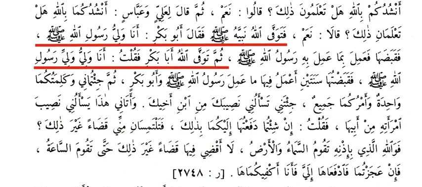 Umar ibn al-Khattab says: When the Prophet PBUH died, Abu Bakr said:I am the Wali (guardian and successor) of the Prophet and when Abu Bakr died, I (Umar) said that I am the Wali (guardian and successor) of the Messenger of God, peace be upon him and Abu Bakr.