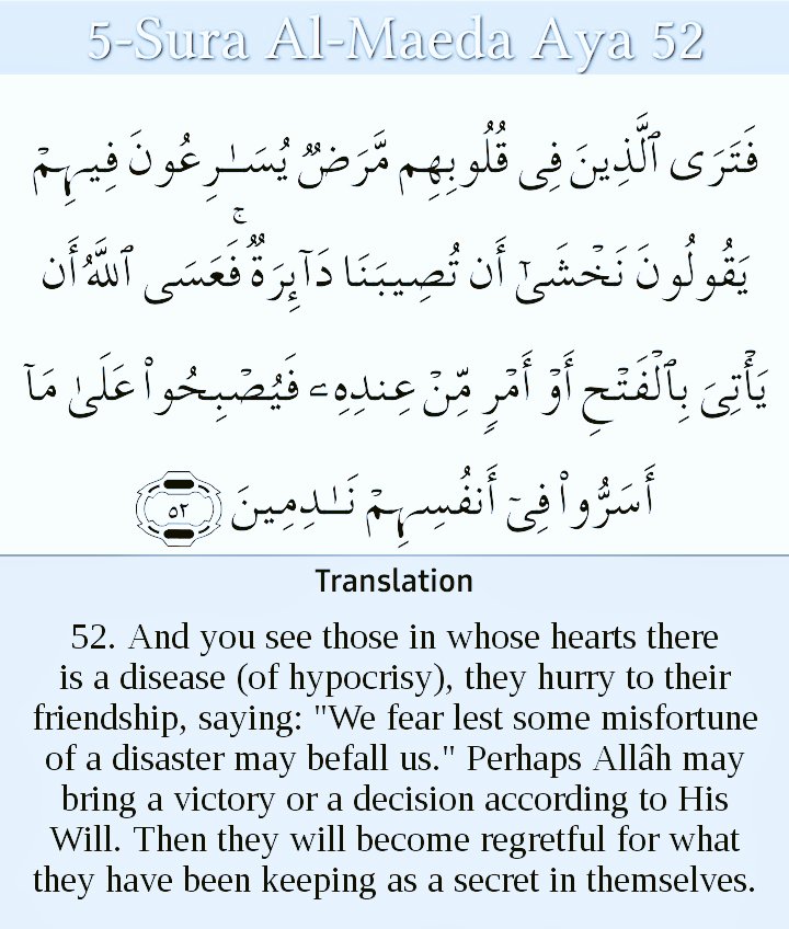يَقُولُون‌َ نَخْشَي‌ أَنْ‌ تُصِيبَنَا دَائِرَة‌ٌ (مائده:52)Those in whose hearts is a disease thou seest how eagerly they run about amongst them, saying: "We do fear lest a change of fortune bring us disaster."This verse is in the plural while it is about Abdullah bin Obai.