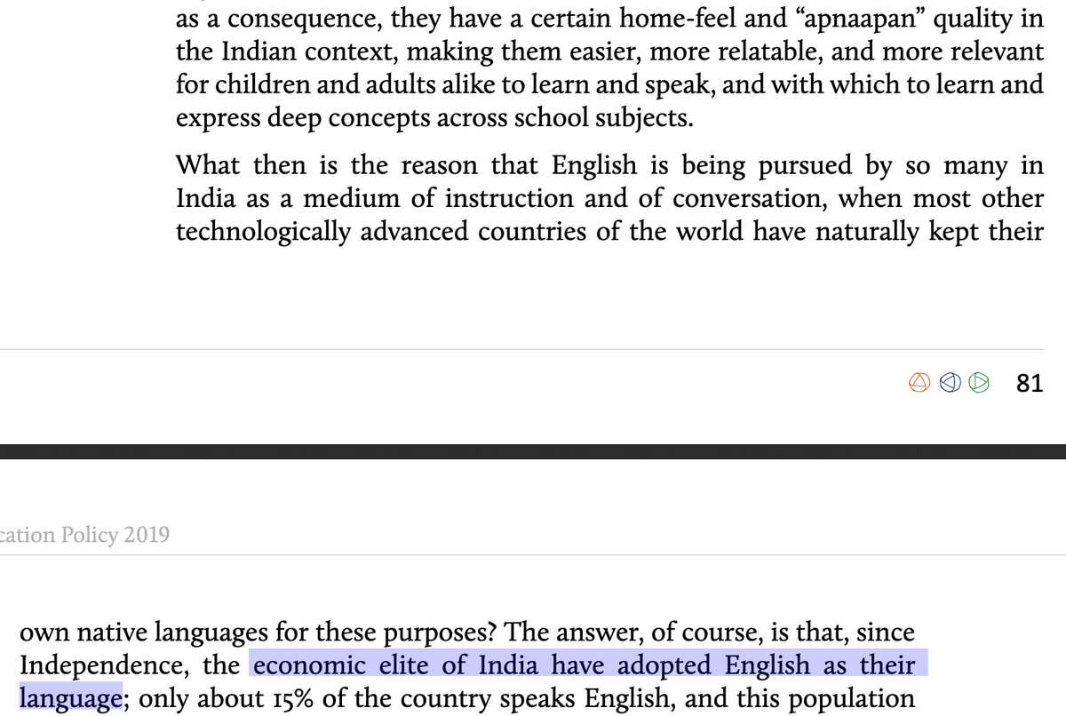 p. 81: "Multilingualism and the power of language" — it starts off well with talking about India's linguistic diversity, falls through the cracks of [a certain home-feel and “apnaapan”] Hindi, and tries to get into a war with English by relating it to the elites. Pity! (11/n)