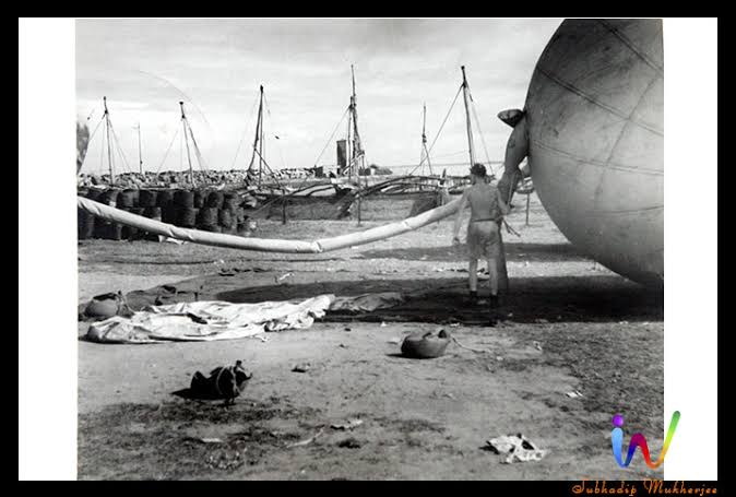 The entrance of Mangoe Lane, the intersection near St Andrew’s Church and the ground at St John’s Church complex as one of the places that were bombed by the Japanese!Huge balloons guarded important buildings and structures, such as Howrah bridge.(4/6)
