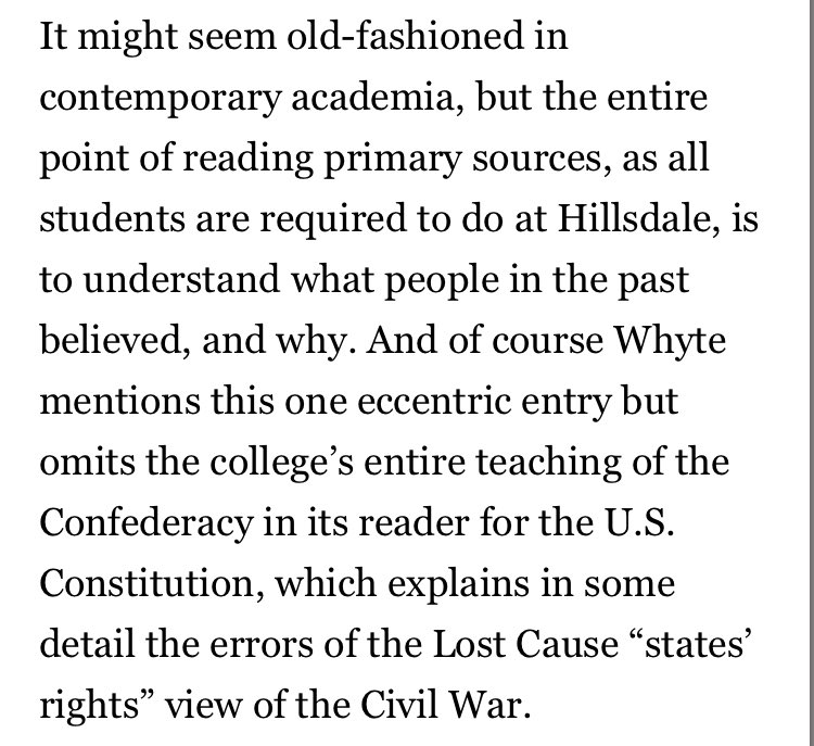 The reason I bring this up at all is because Davidson digs in even deeper. Gildersleeve‘s inclusion, he argues, is negated because a separate course on the constitution explains why the Lost Cause rhetoric was technically wrong. Think about this for a moment: