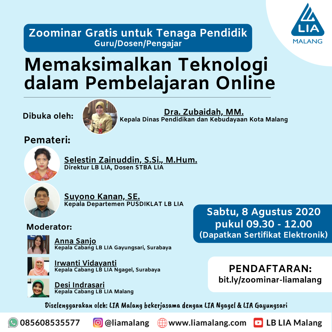 Zoominar kali ini kami persembahkan bagi Tenaga Pendidik.

Mari belajar bersama dan berbagi pengalaman seputar pembelajaran secara online bersama kami Smiling face with smiling eyes

Mohon dibantu retweet min 
<a href="/infomalang/">Info Malang</a>