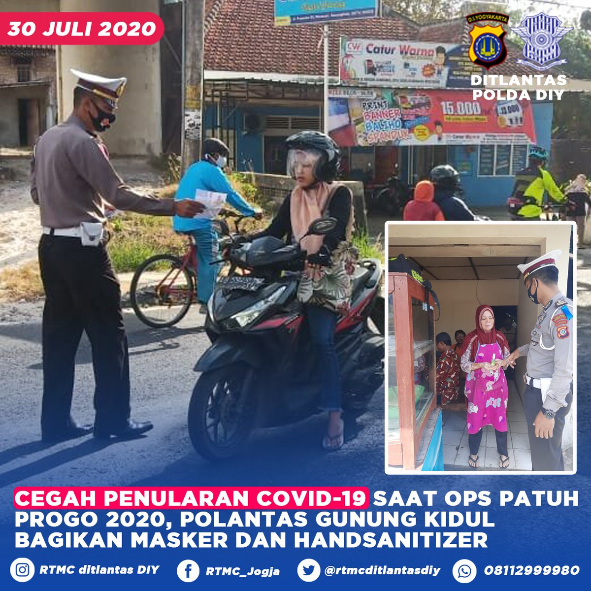 Cegah Penularan Covid-19 Saat Ops Pauh Progo 2020, Polantas Gunung Kidul Bagikan Masker dan Handsanitizer

ditlantasdiy.info/2020/07/30/ceg…

<a href="/NTMCLantasPolri/">KorlantasPolri.Ntmc</a> <a href="/PoldaJogja/">Polda D.I. Yogyakarta</a>
