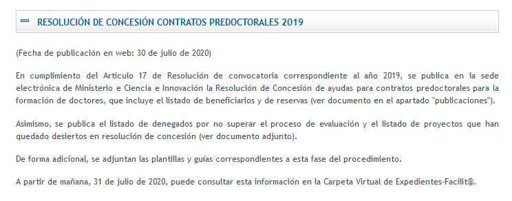 DPE_CSIC's tweet photo. Publicada la Resolución de Concesión de ayudas para contratos predoctorales para la formación de doctores #FPI2019 de @AgEInves https://t.co/FS1ERLmQfw https://t.co/NrCNPaUYMc