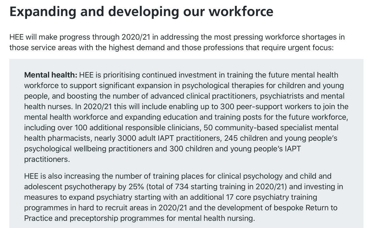 V important to see  #MentalHealth section BUT all it can say about MH nursing is '...& the development of bespoke Return to Practice & preceptorship programmes for mental health nursing'.  @MattHancock promised 'a whole package', this ain't it!  #OurNHSPeople  #WeAreTheNHS