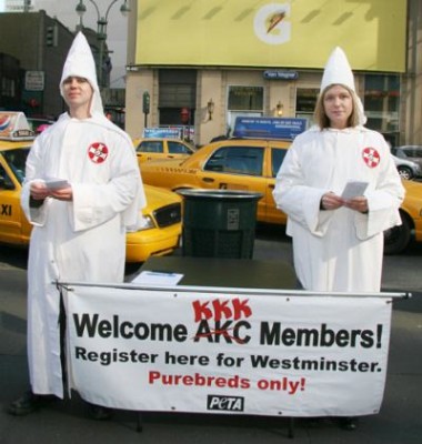 peta has compared factory farming to slavery AND the holocaust. they compared westminster dog show trainers to members of the KKK (and they actually dressed up like the KKK when doing so)