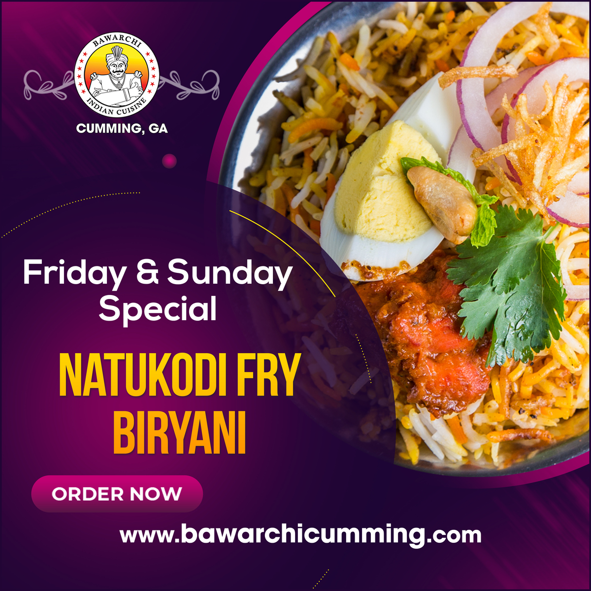 Let's end this week with a savor that bursts in the mouth with a great taste. This time we come in with sheer organic 'Natukodi Fry Biryani'🤗😋

Order Online📲: bit.ly/bawarchicumming

#BawarchiCumming #food #bawarchi #bawarchibiryani #biryaniexpert #BawarchiBiryaniCumming